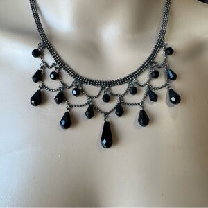 Carolina Herrera Victorian Style Black Crystal Teardrop Bib Necklace